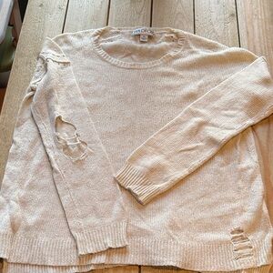 Wildfox Beige Distressed Crew Neck Sweater